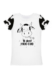 Te Amo MOO-cho Zoe White & Black Cow Print Designer T-Shirt - Girls - Pineapple Clothing