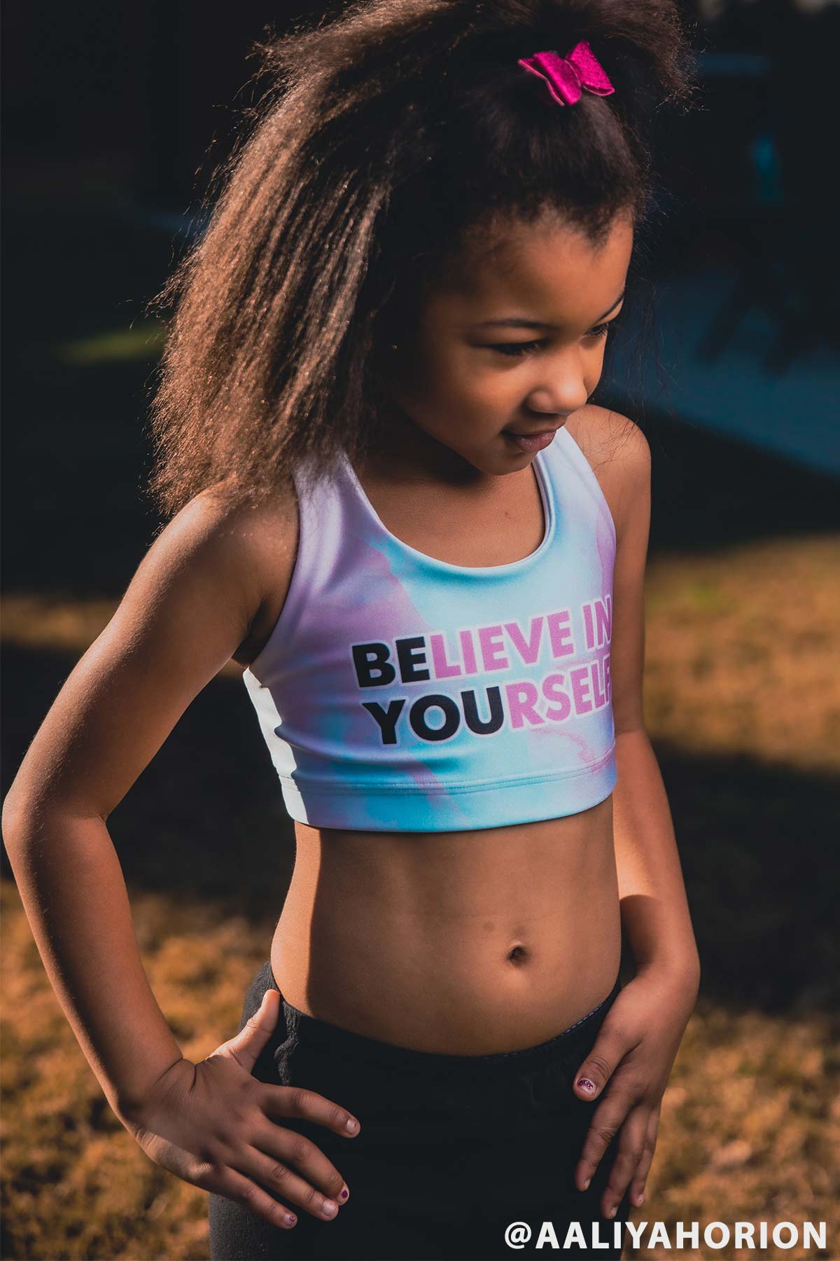 3 for $49! Be You Stella Pink & Mint Seamless Racerback Sport Bra Crop Top - Kids - Pineapple Clothing