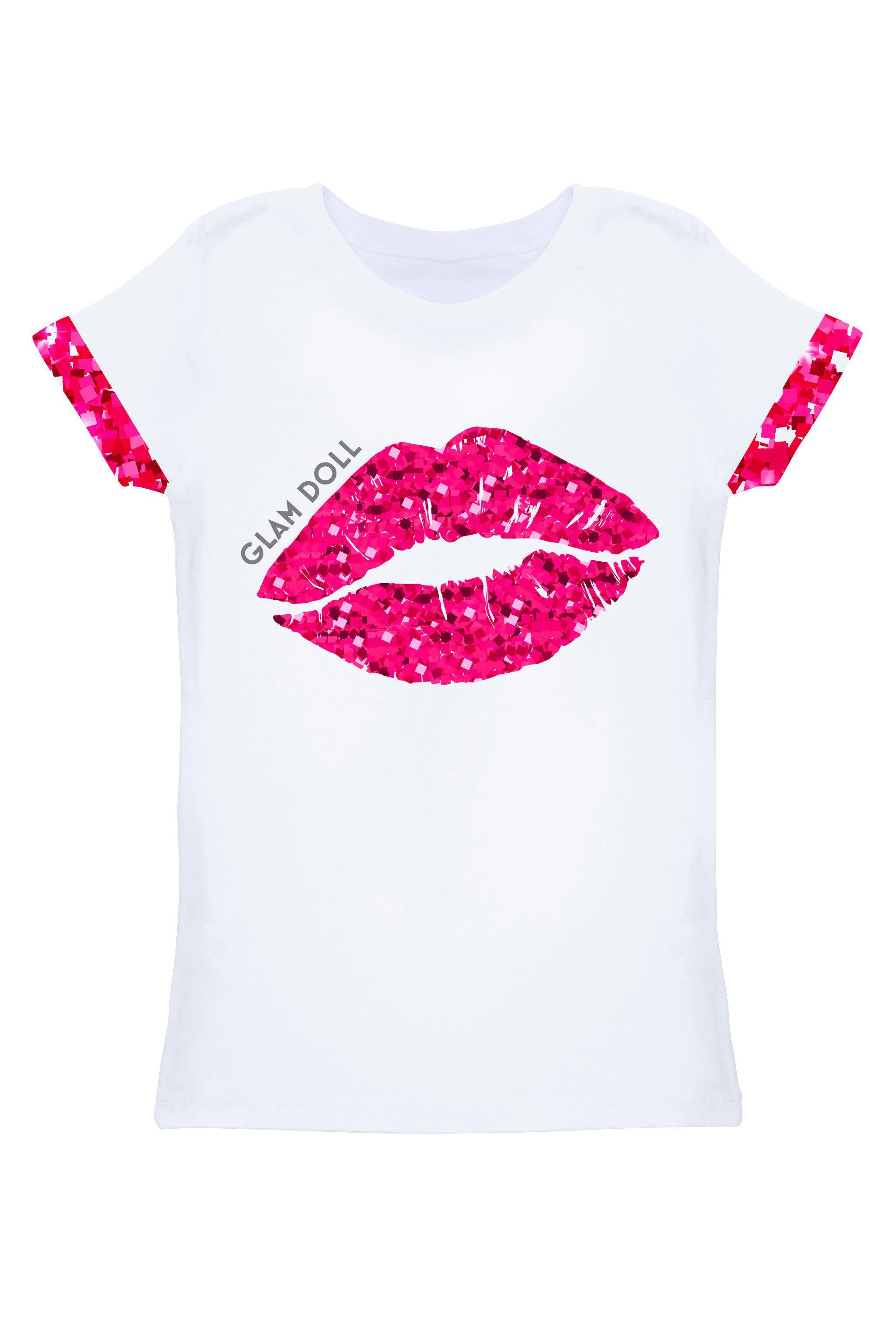 Glam Doll Zoe Pink Glittering Lips Print T-Shirt - Women - Pineapple Clothing