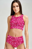 Glam Doll Carly Pink Glitter Print High Neck Crop Bikini Top - Women - Pineapple Clothing
