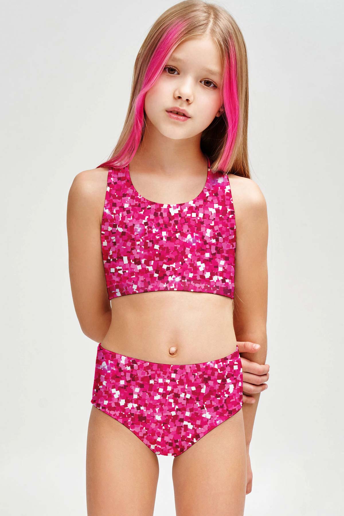 Glam Doll Claire Pink Glitter Sporty Two Piece Swim Bikini Set - Girls - Pineapple Clothing