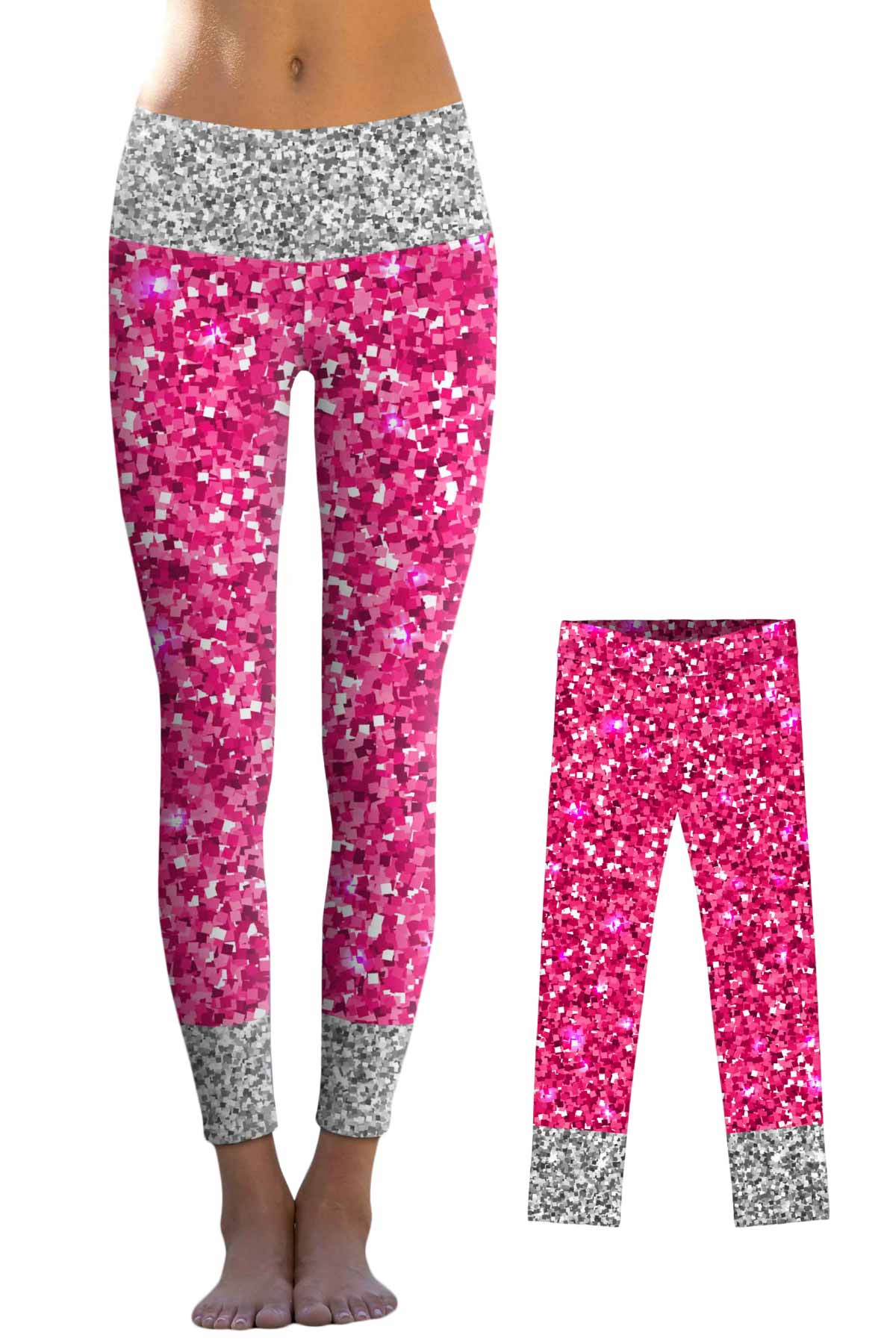 Glam Doll Lucy Pink & Silver Glitter Print Leggings - Mommy and Me - Pineapple Clothing