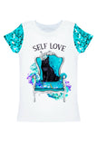 3 for $49! Glittering Azure Zoe White & Blue Cute Printed T-Shirt - Women - Pineapple Clothing