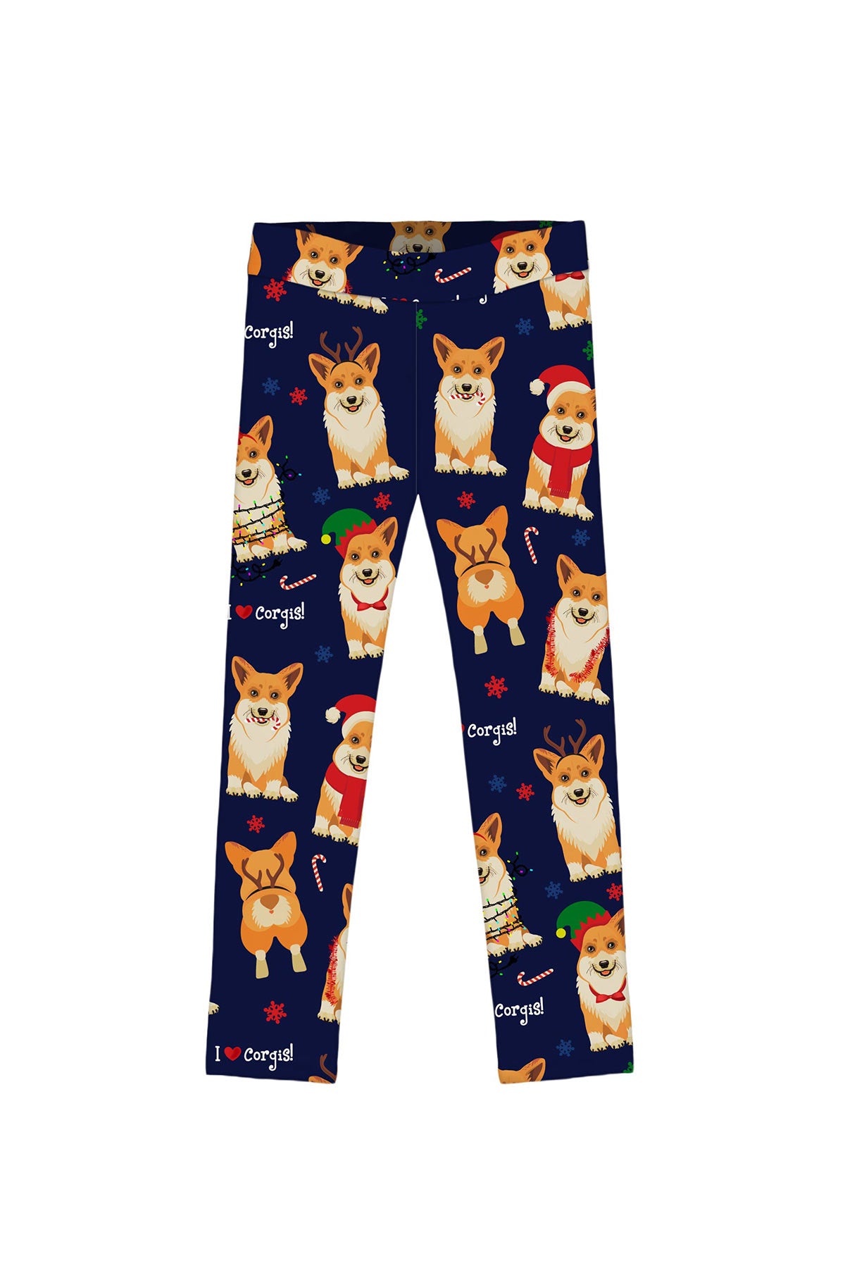 Happy Corgis Lucy Navy Blue Christmas Doggy Print Leggings - Girls - Pineapple Clothing