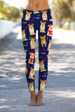 Happy Corgis Lucy Navy Blue Christmas Dog Leggings Yoga Pants - Women - Pineapple Clothing