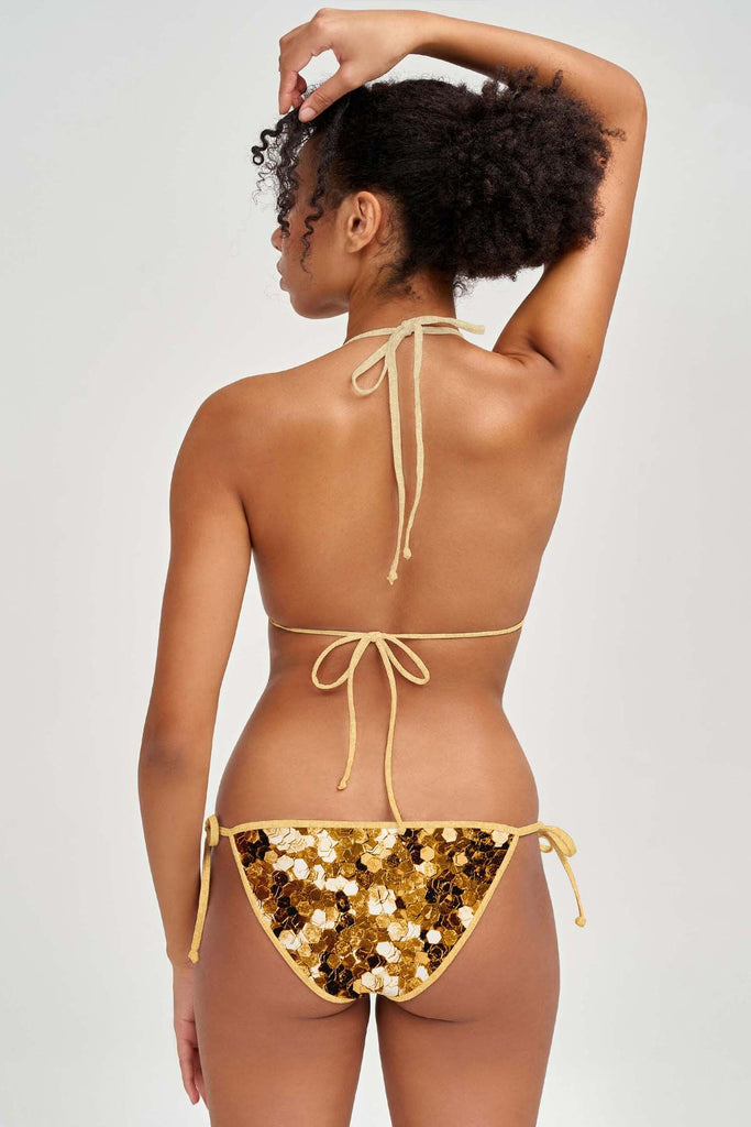 Gold Shimmer Shirred Bikini Swim Bottom Gold XS by Vince Camuto