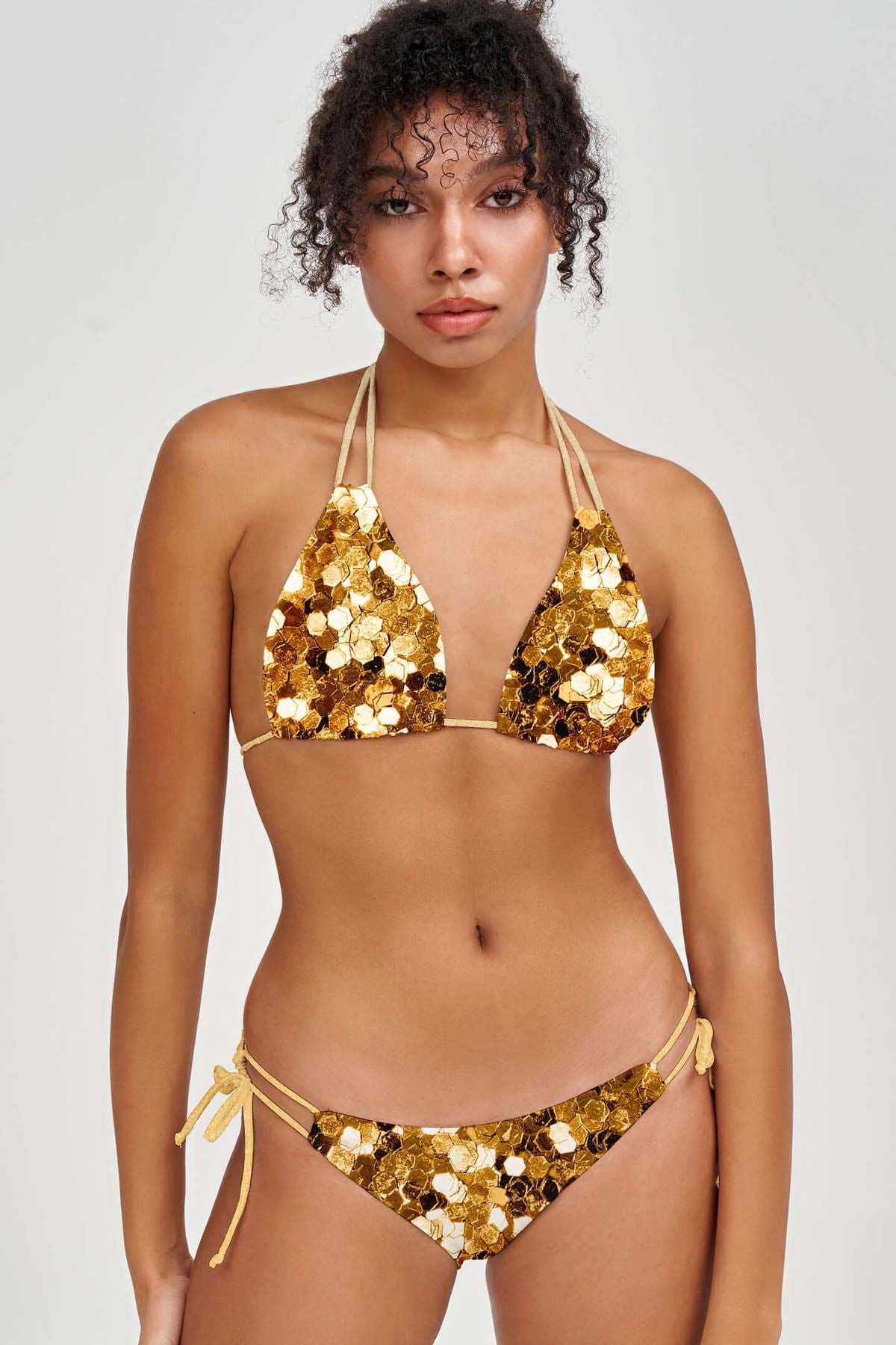 Haute Gold Sara Glitter Print Strappy Triangle Bikini Top - Women - Pineapple Clothing