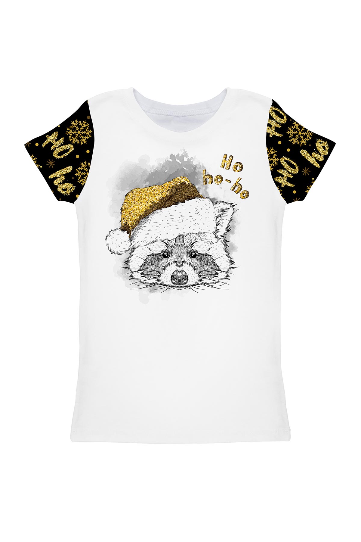 Hohoho Gold Zoe White & Black Racoon Print Designer T-Shirt - Girls - Pineapple Clothing