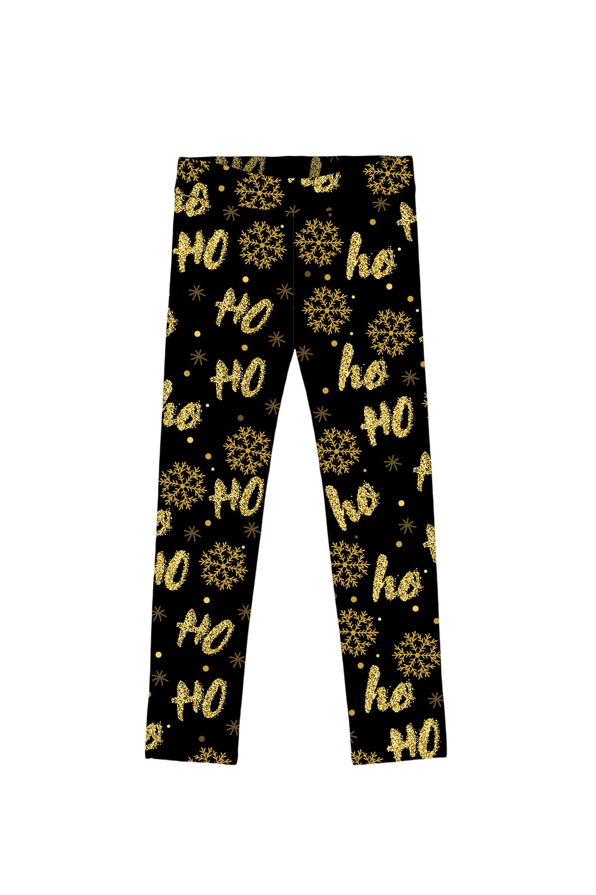 Hohoho Gold Lucy Black Glittering Cute Winter Print Leggings - Girls - Pineapple Clothing