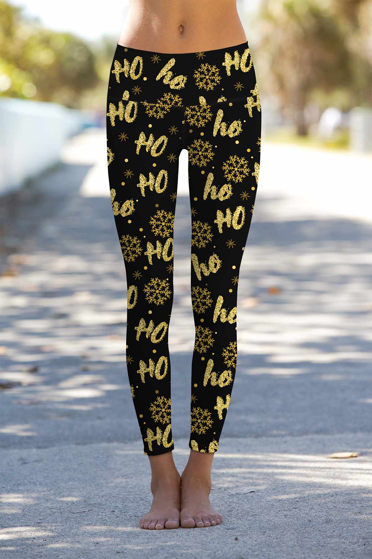 Hohoho Gold Lucy Black Glittering Printed Leggings Yoga Pants - Women - Pineapple Clothing