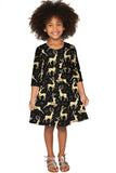 Holly Jolly Gloria Black Gold Animal Print Empire Waist Dress - Girls - Pineapple Clothing