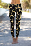 Holly Jolly Lucy Black & Gold Animal Print Leggings Yoga Pants - Women - Pineapple Clothing