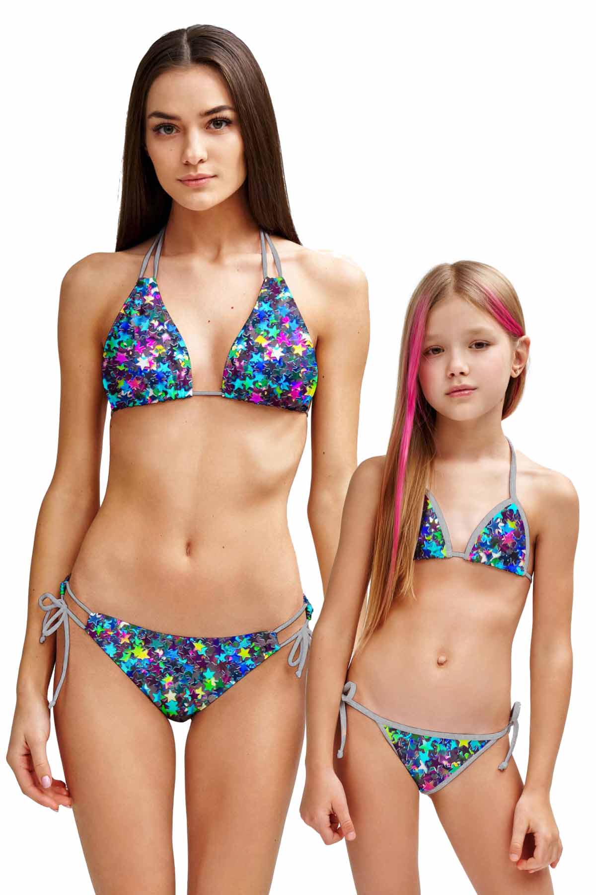 Hollywood Sparkle Glitter Triangle Two Piece Swimsuits - Mommy and Me - Pineapple Clothing