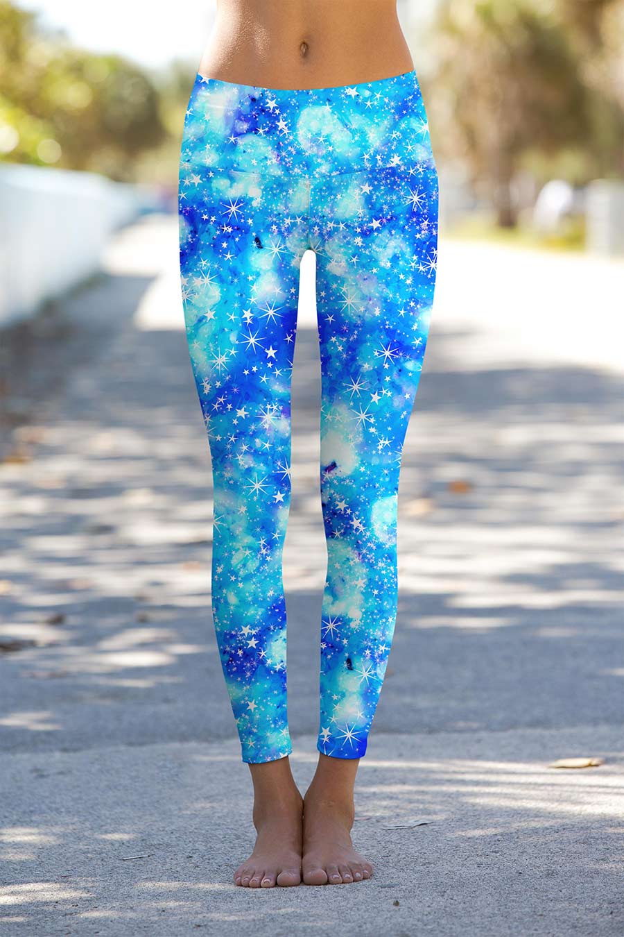 Sky Blue Galaxy Print Yoga Leggings for Women High Waisted Cute Supportive Imagination by Pineapple Clothing