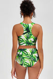 Island Life Carly Green Tropical High Neck Crop Bikini Top - Women - Pineapple Clothing