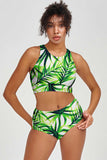 Island Life Carly Green Tropical High Neck Crop Bikini Top - Women - Pineapple Clothing