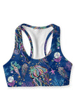 Jellyfish Stella Blue Printed Seamless Racerback Sport Yoga Bra - Women - Pineapple Clothing