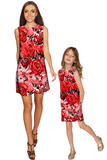 La Fleur Adele Red Floral Print Designer Shift Dresses - Mommy & Me - Pineapple Clothing