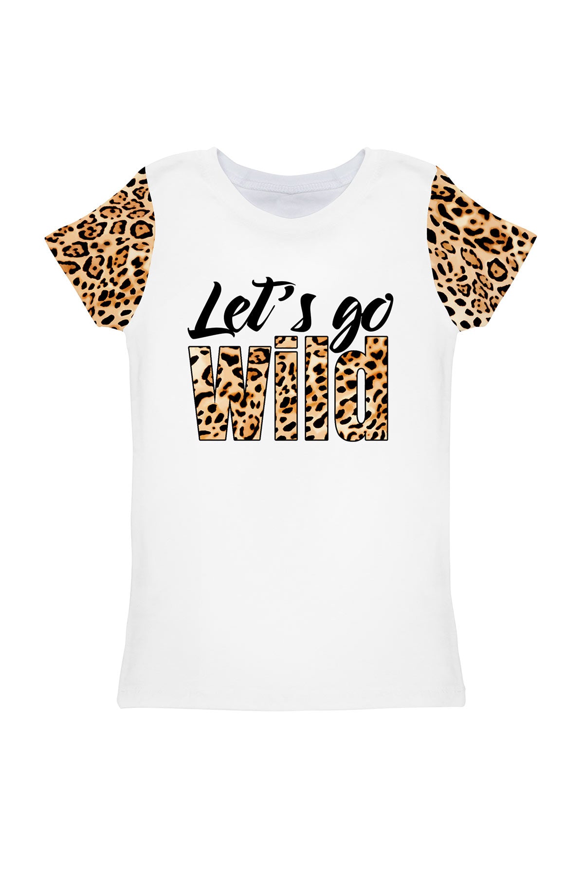 Let's Go Wild Zoe White Designer Quote Leopard Print T-Shirt - Kids - Pineapple Clothing