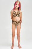 Let's Go Wild Claire Brown & Gold Leopard Print Swimwear Set - Girls - Pineapple Clothing