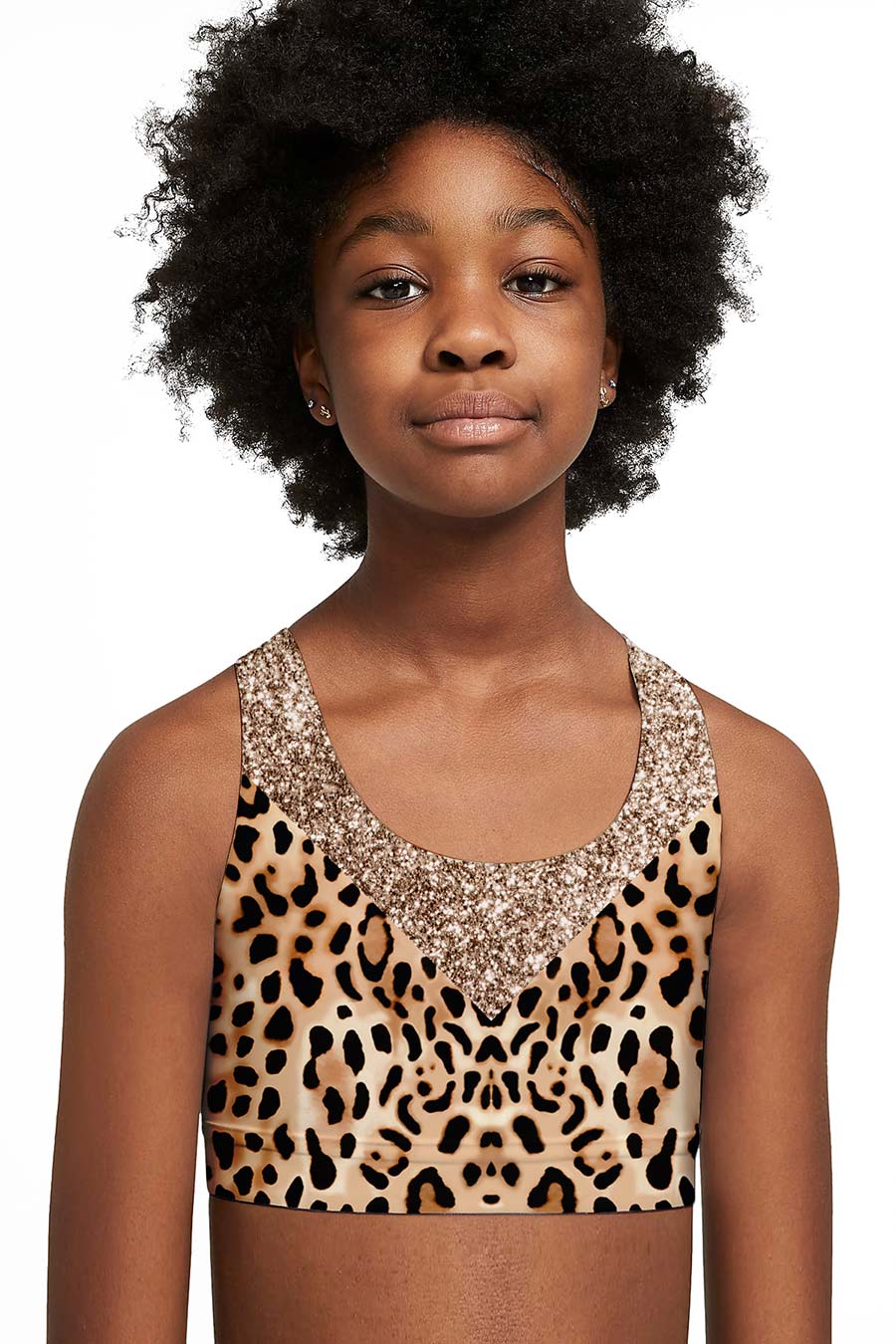 3 for $49! Let's Go Wild Stella Brown Gold Racerback Sports Bra Crop Top - Kids - Pineapple Clothing