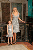 Black White Stretchy Sleeveless Skater Fit Flare Mother Daughter Dress - Pineapple Clothing