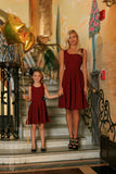 Ruby Red Floral Sleeveless Skater Fit and Flare Mother Daughter Dress - Pineapple Clothing