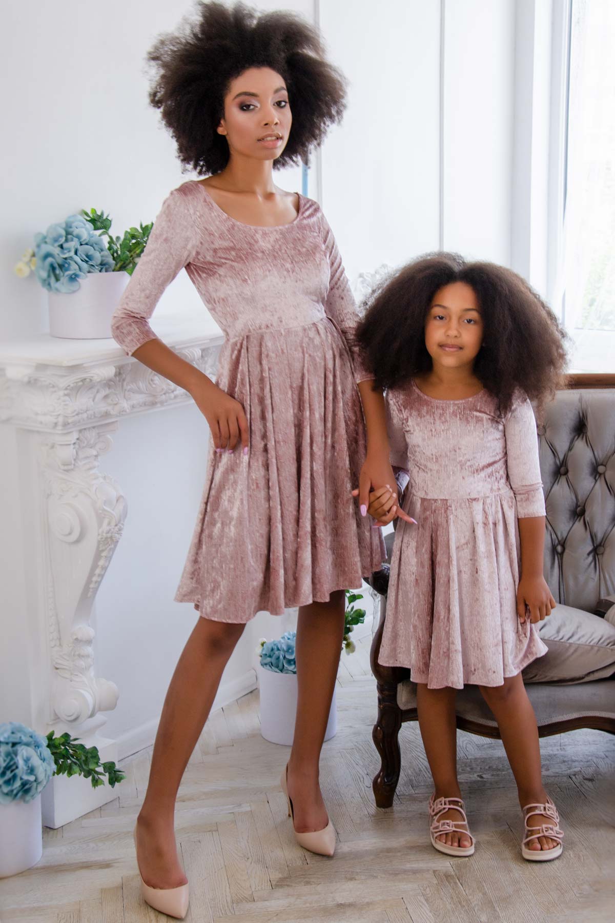 CLEARANCE! 65% off with code: VIP65 - Pale Pink Crushed Velvet Skater Fit & Flare Easter Party Dress - Girls - Pineapple Clothing