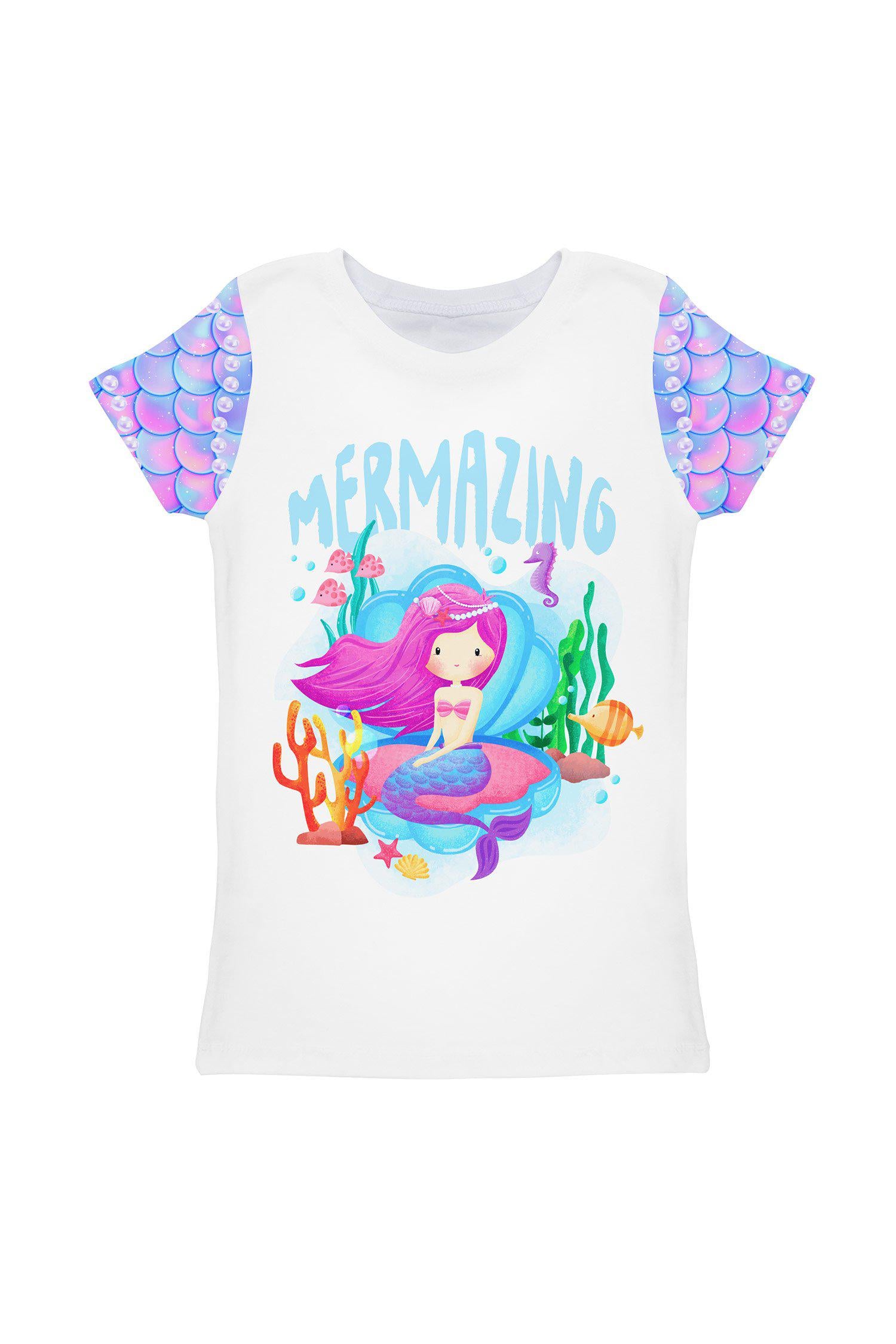 Making Waves Zoe Mermaid Print Cute Designer T-Shirt - Kids - Pineapple Clothing