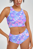 Making Waves Carly Purple Mermaid Print High Neck Bikini Top - Women - Pineapple Clothing