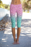 Maldives Ellie Pink & Mint Glitter Print Yoga Capri Leggings - Women - Pineapple Clothing