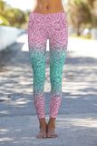 Maldives Lucy Pink & Mint Glitter Print Leggings Yoga Pants - Women - Pineapple Clothing