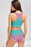 Maldives Carly Pink Mint Glitter High Neck Crop Bikini Top - Women - Pineapple Clothing
