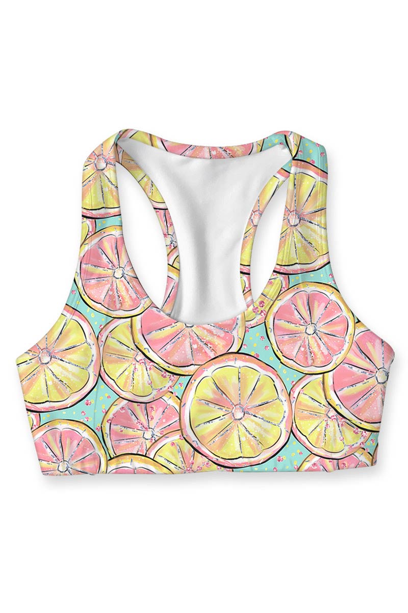 Marmalade Stella Lemon Print Seamless Racerback Sport Yoga Bra - Women - Pineapple Clothing