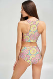 Marmalade Carly Pink Lemon Print High Neck Crop Bikini Top - Women - Pineapple Clothing