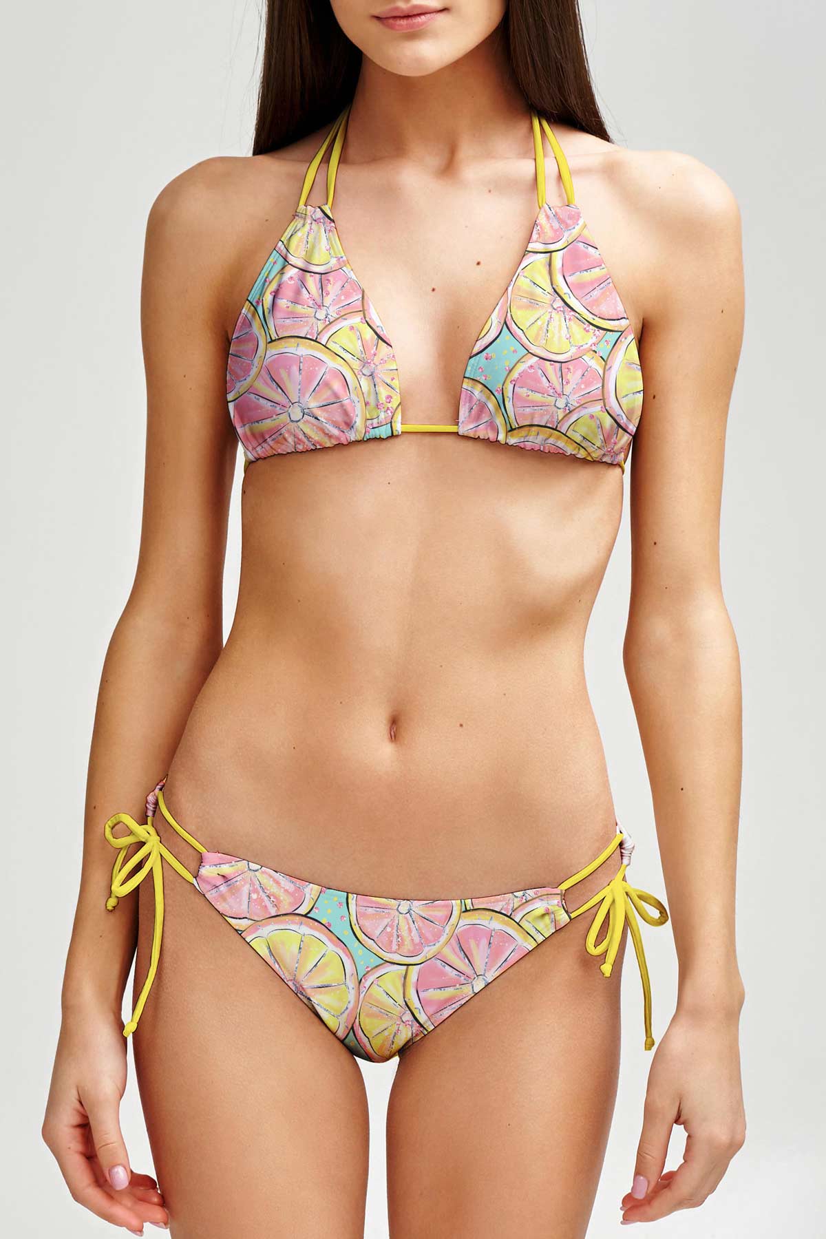 Marmalade Sara Pink Lemon Print Strappy Triangle Bikini Top - Women - Pineapple Clothing