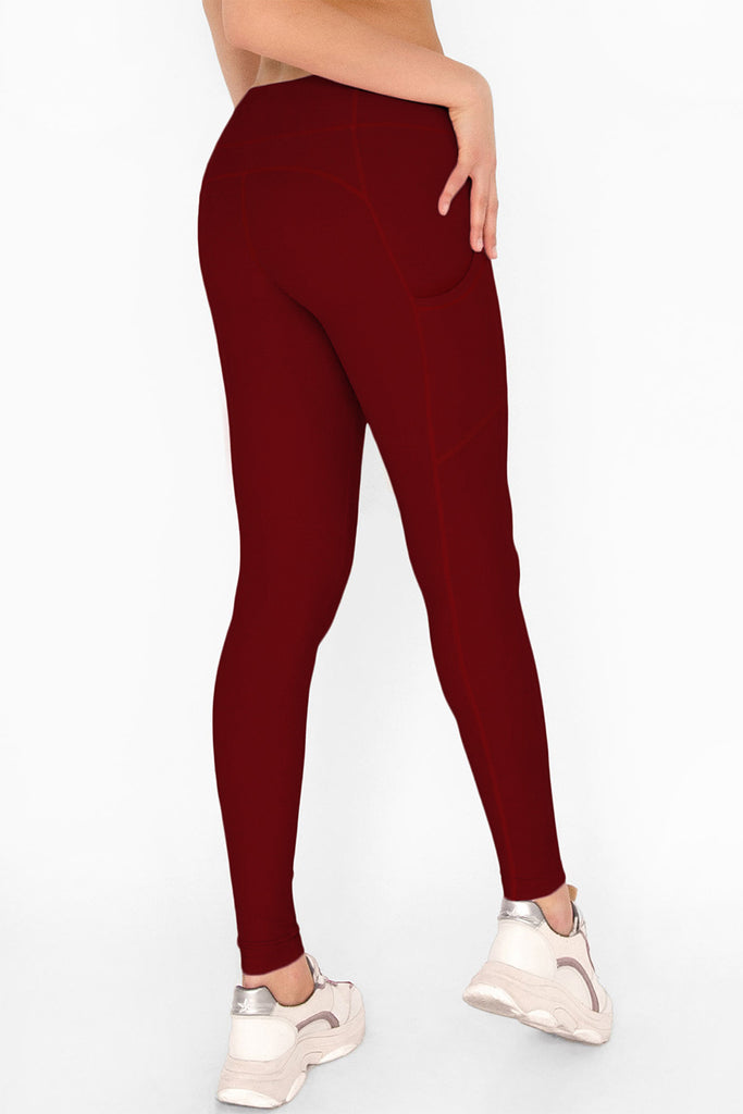 BUY 1 GET 3 FREE! Maroon Red Cassi Side Pockets Workout Leggings Yoga Pants  - Women - Pineapple Clothing