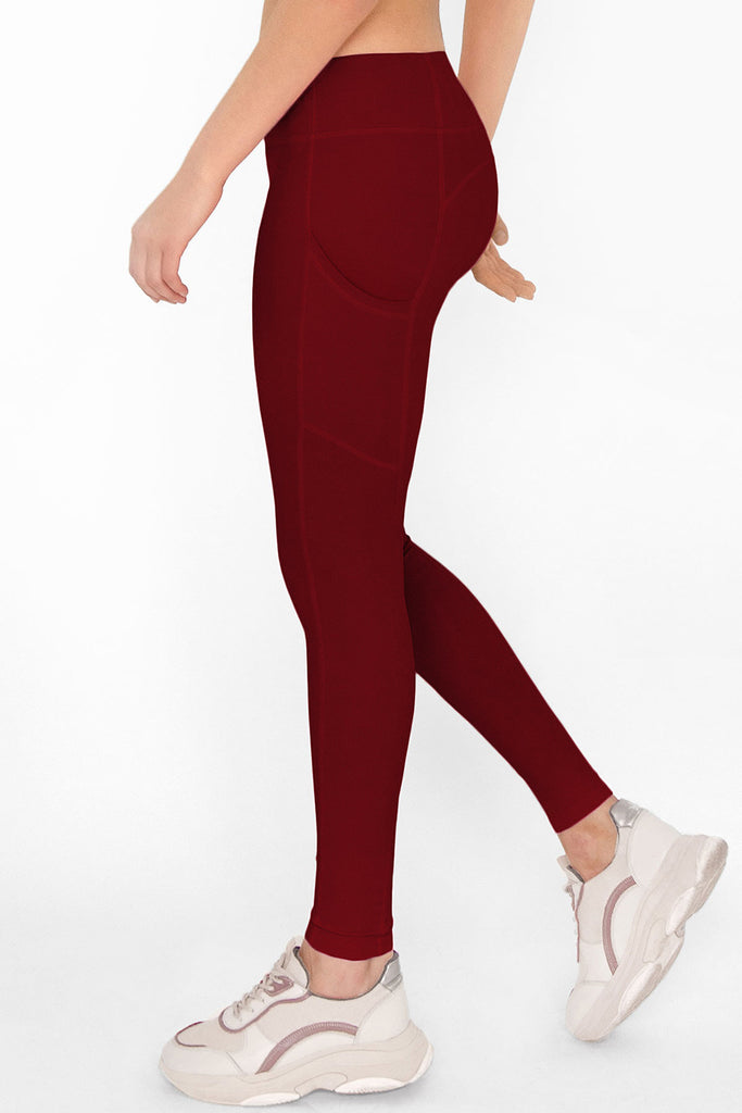 All Fit Women's Leggings with Pockets Yoga Pants Wine red Workout Pants( LARGE)