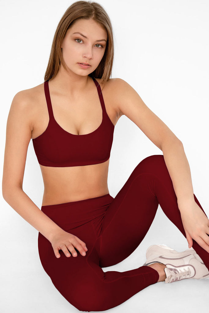 3 for $49! Maroon Red Cassi Side Pockets Workout Leggings Yoga Pants - Women