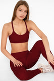 SEMI-ANNUAL SALE! Maroon Red Cassi Side Pockets Workout Leggings Yoga Pants - Women - Pineapple Clothing