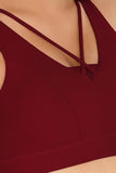 SEMI-ANNUAL SALE! Maroon Red Kelly Strappy Open-Back Padded Sports Bra - Women - Pineapple Clothing