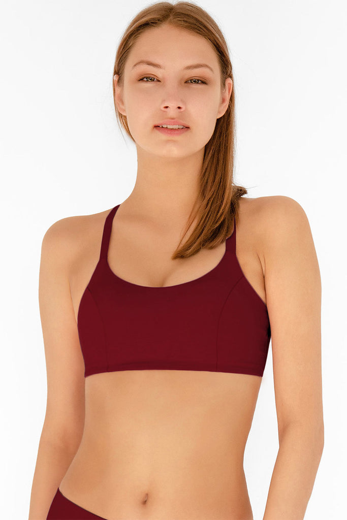 3 for $49! Maroon Red Kelly Strappy Open-Back Padded Sports Bra - Women