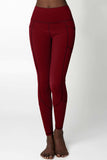 3 for $49! Maroon Red Cassi Deep Pockets Workout Leggings Yoga Pants - Women