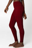 SEMI-ANNUAL SALE! Maroon Red Cassi Deep Pockets Workout Leggings Yoga Pants - Women - Pineapple Clothing
