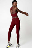 SEMI-ANNUAL SALE! Maroon Red Cassi Mesh & Pockets Workout Leggings Yoga Pants - Women - Pineapple Clothing