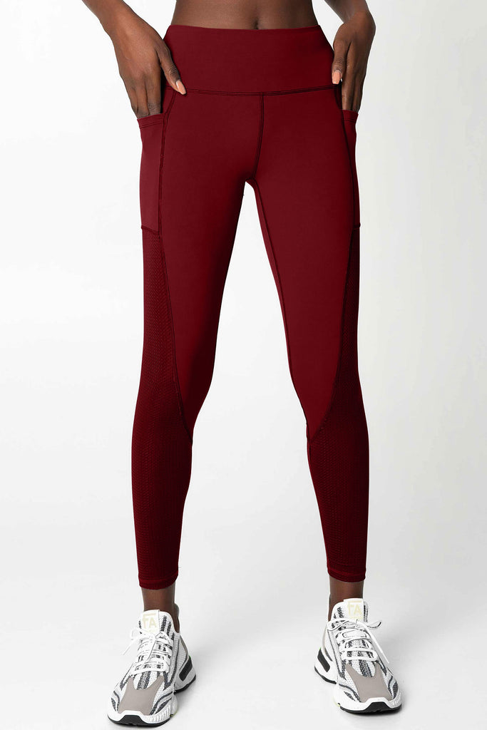 Burgundy Solid Leggings with Yoga Band - Women's One Size – Apple