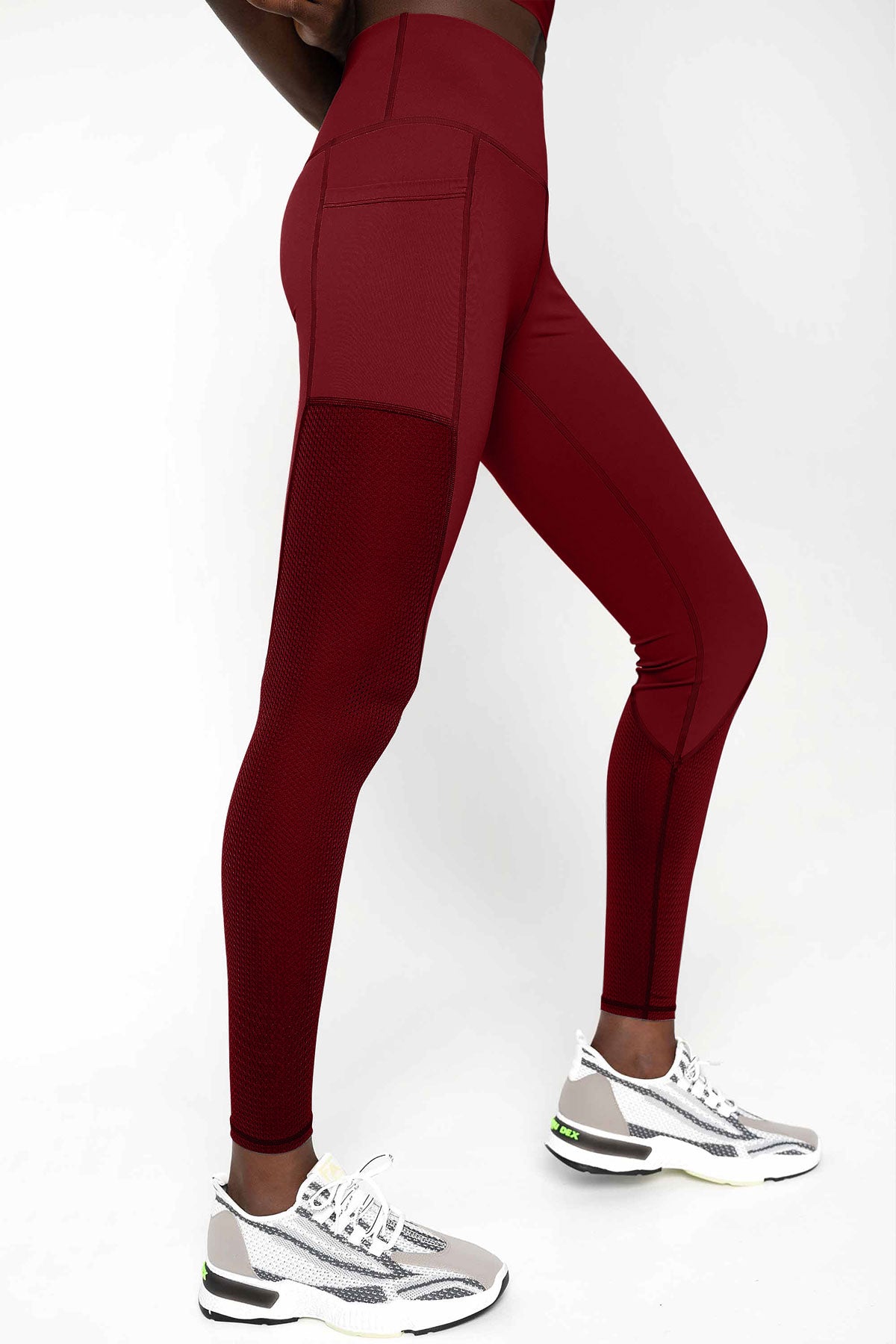 SEMI-ANNUAL SALE! Maroon Red Cassi Mesh & Pockets Workout Leggings Yoga Pants - Women - Pineapple Clothing