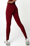 SALE! Maroon Red Cassi Three Pockets Workout Leggings Yoga Pants - Women - Pineapple Clothing