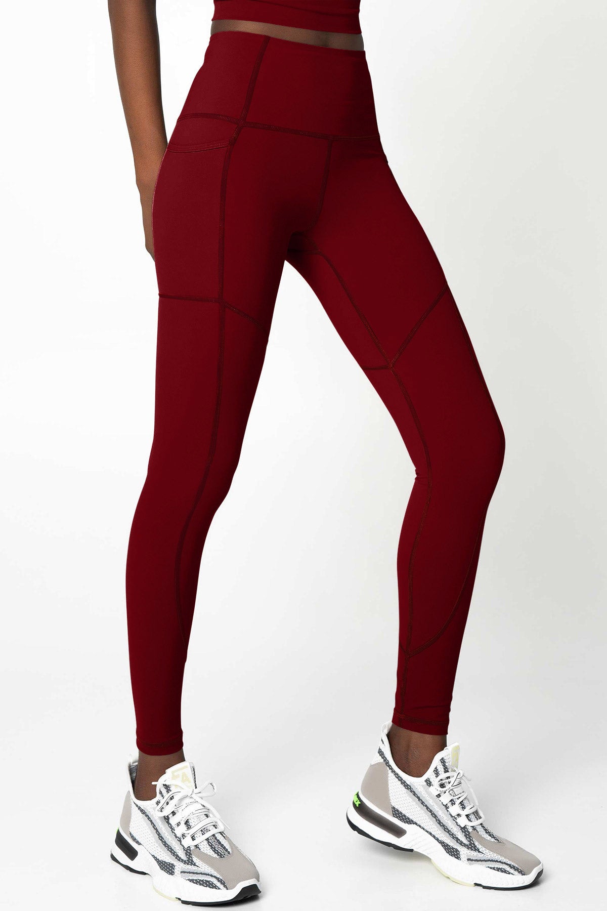 SALE! Maroon Red Cassi Three Pockets Workout Leggings Yoga Pants - Women - Pineapple Clothing