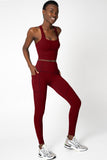 SALE! Maroon Red Cassi Three Pockets Workout Leggings Yoga Pants - Women - Pineapple Clothing